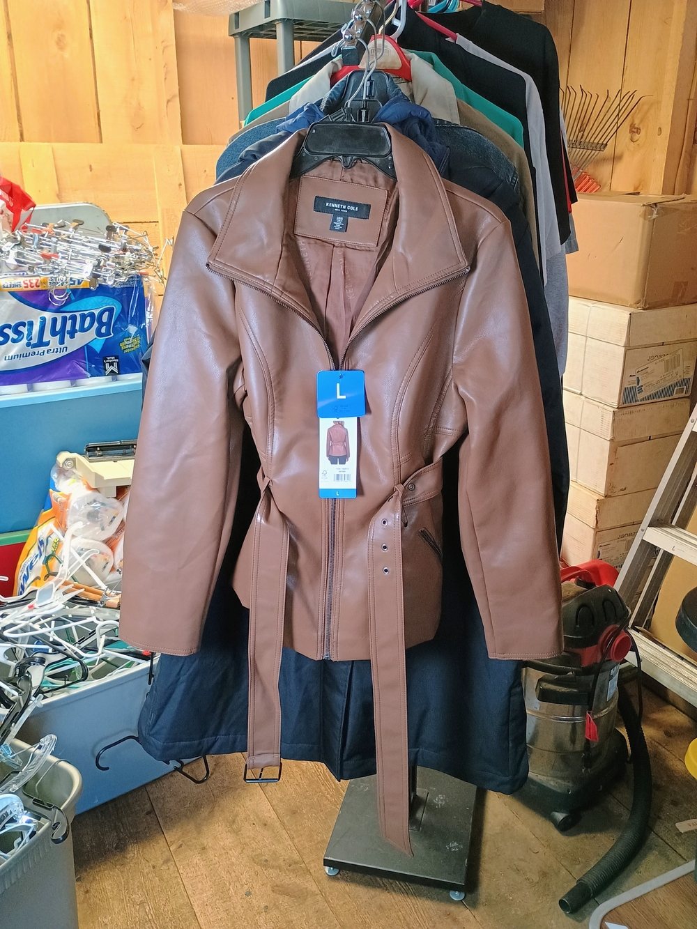 Kenneth Cole Brown Leather Belted Jacket Bin 31
